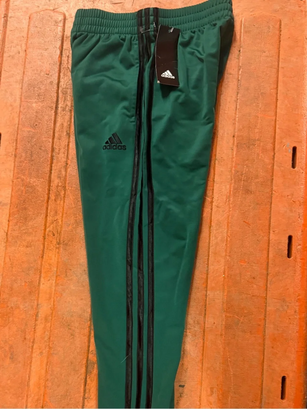 Adidas Boys Youth Collegiate Green Track Pants with Black Stripes - Small